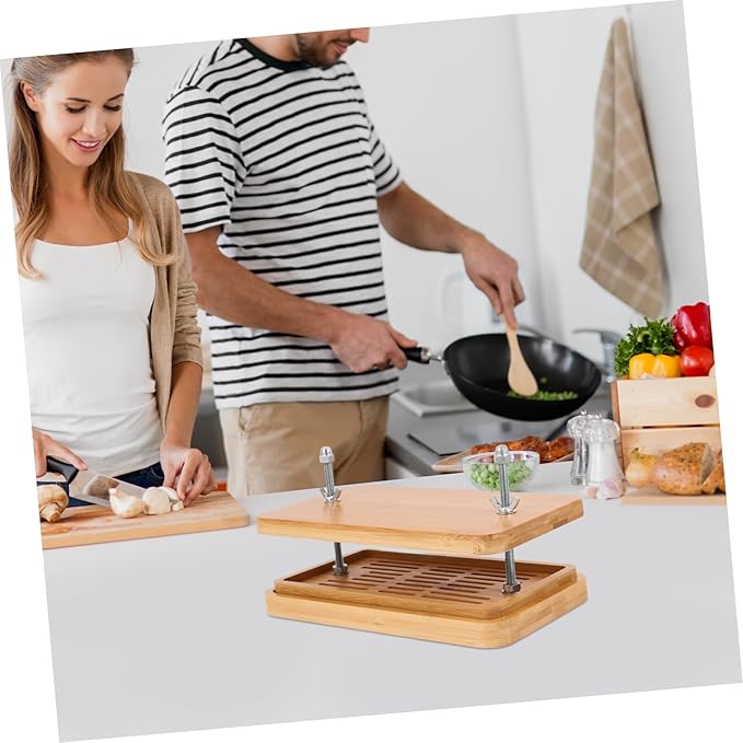 Hemobllo Bamboo Tofu Press 3-Layer Drip Tray Mold Adjustable Pressure Tofu Maker for Homemade Soybean Curd Efficient Kitchen Tool