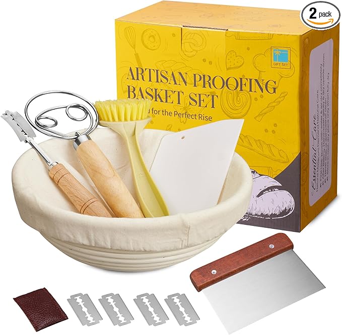 Dimpola Banneton Bread Proofing Basket Banneton Basket Set Sourdough Proofing Basket Round Proofing Bowls Handmade Rattan Baskets and Liners (Round of 1 Gift Set)