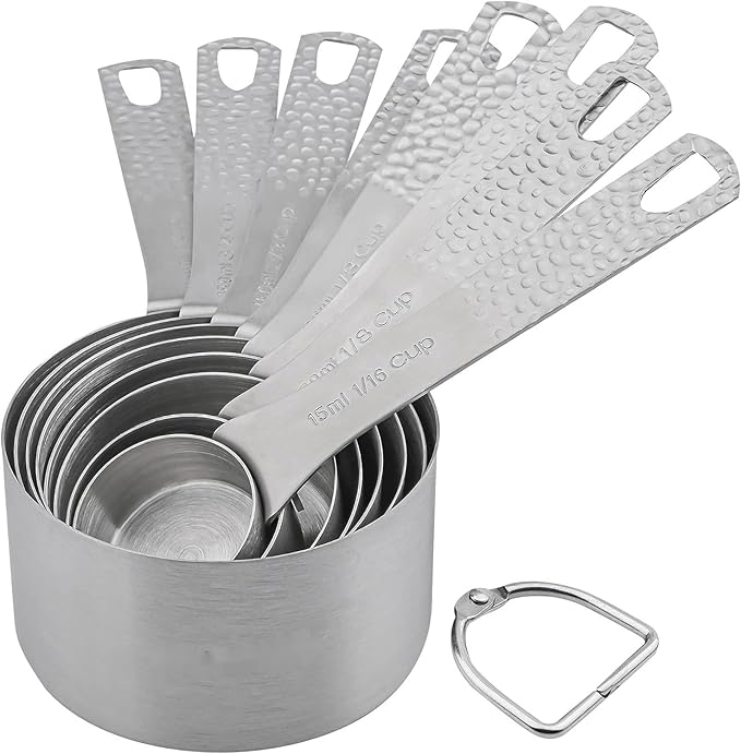 Smithcraft Measuring Cups, 8 Piece Dry Measuring Cup Set, 18/8 Stainless Steel Measuring Cups for Baking, Metal Kitchen Measure Cups with 1/16, 1/8, 1/4, 2/3 and 3/4 Cup Measuring Cup, Cooking Gadgets