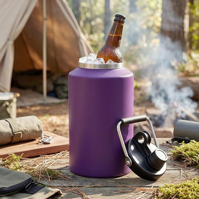 Kerilyn Insulated Gallon Jug with Handle, One Gallon, 128oz Stainless Steel, Large Double Vacuum Water Bottle for Hot & Cold Drinks, Wide Mouth, Sweat Proof, Great for Travel, Camping, Dark Purple