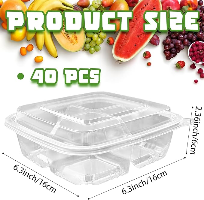 Alaeseje 40 Pcs Bento Snack Containers,4-Compartment Meal Prep Lunch Container,Disposable Snack Containers with Lids for School,Work,Travel