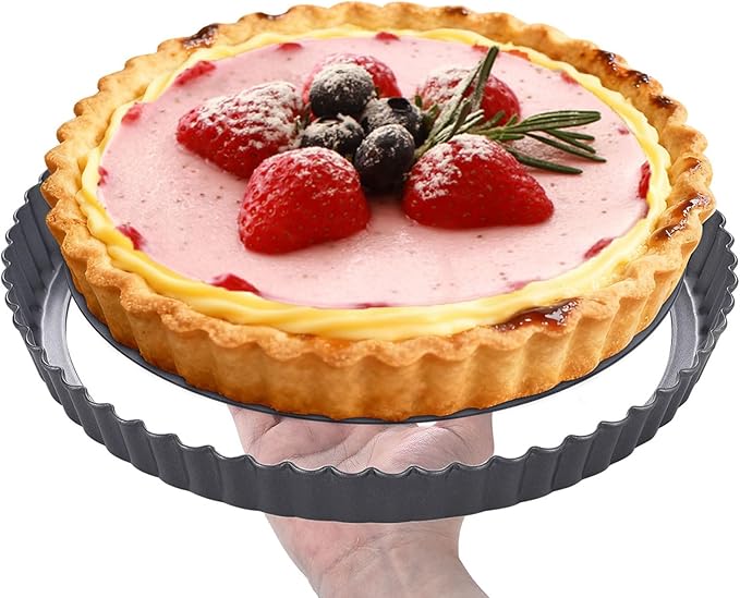 9 Inch Tart Pan with Removable Bottom, Quiche Pan Carbon Steel Heavy Duty Nonstick Pie Pan- Fluted Edges Loose Bottom, Extra Hgh 1.2-Inch Depth for Baking Fruit Tarts, Pies