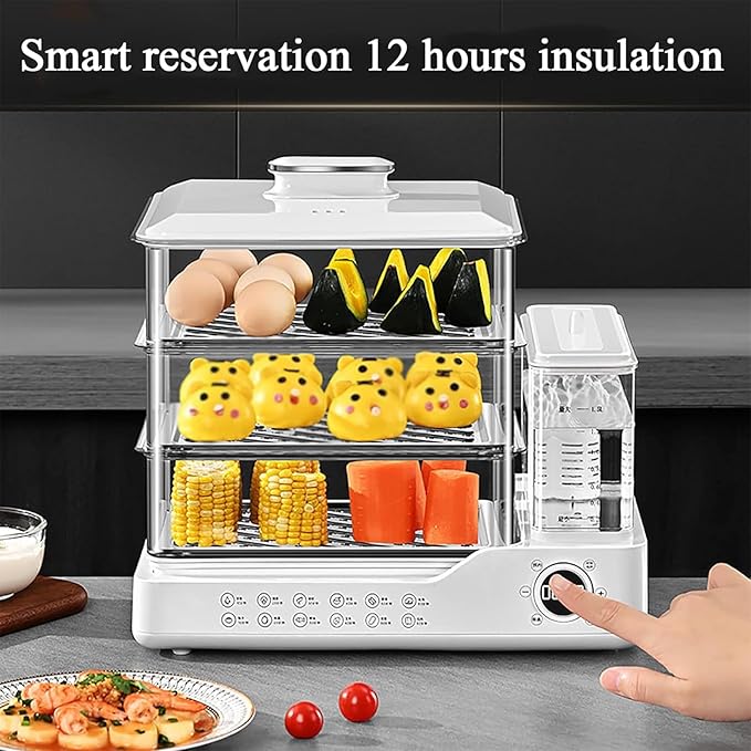 800W Food Steamer, 3 Tier Electric Steamer, with 24L Capacity, Touch Screen Display, 12H Appointment, Independent Water Tank, for All Homes