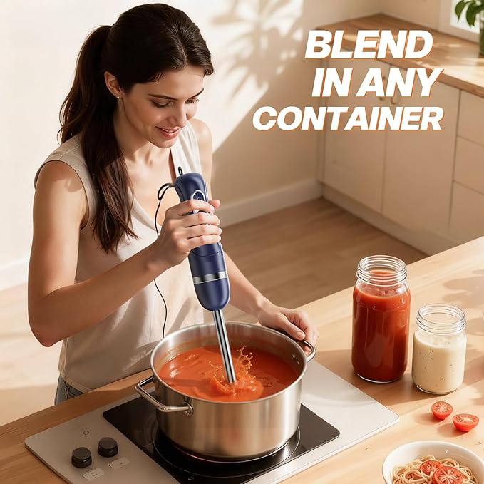 Turelar Immersion Blender Handheld, Corded Electric Blenders Portable Stick Mixer with 2 Mixing Speed and Stainless Steel Blades Emulsifier for Effortless Blending Soup, Smoothies, Puree or Baby Food