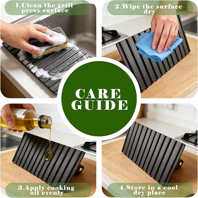2.2lbs Heavy-Duty Cast Iron BBQ Grill Press for Bacon Burger Sandwich Steak Meat Paninis Vegetable, Griddle Food Press for Weber Blackstone Chef Pitboss Cooking, Rectangular Wood Handle