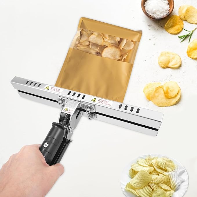 250W Heat Crimp Sealer, 12" Chip Bag Crimper with Adjustable 7 Gears Temperature, Hand Held Crimp, Mylar Bag Sealing Machine Tool, Mini Sealer for Aluminum Foil Kraft Snack Bags