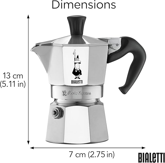 Bialetti - Moka Express: Iconic Stovetop Espresso Maker, Makes Real Italian Coffee, Moka Pot 1 Cup (2 Oz - 60 Ml), Aluminium, Silver