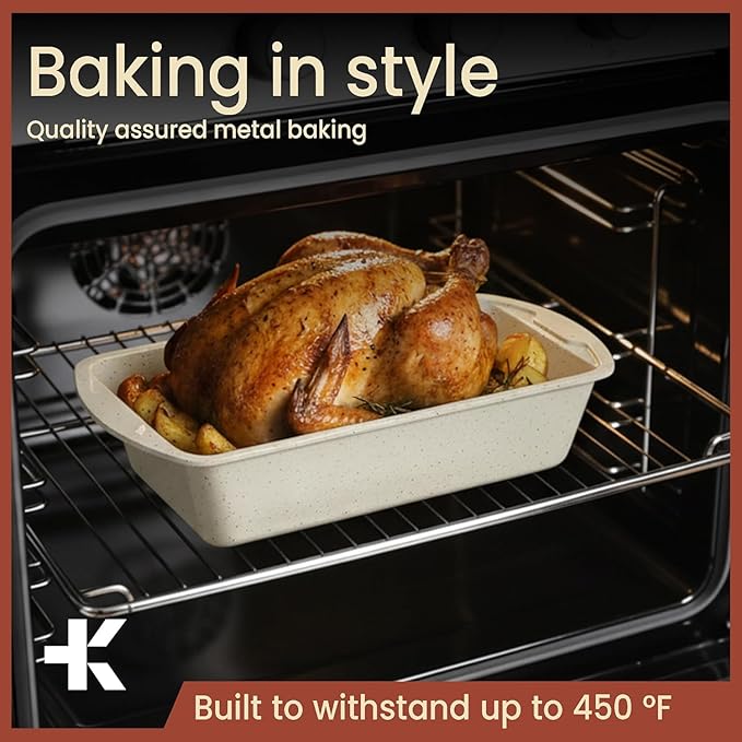 Nonstick Loaf Pan Set Pack of 2, 10.2" & 11" Large Baking Bread Pan, Oven Safe Up to 450°F, PFOA, PFOS, PTFE Free, Space Saving Stackable Design, Stain Resistant, Dishwasher Friendly, White Marble