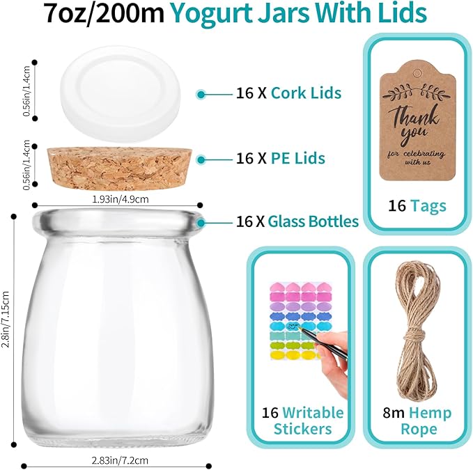 AIXIANG 40 Pack 7 oz Glass Favor Jars with Cork Lid and Seal Cap with Twine Labels for Wedding,Baby Shower,Party Favors,Gift Jar,Yogurt,Candy, Spices,Decorative Jars