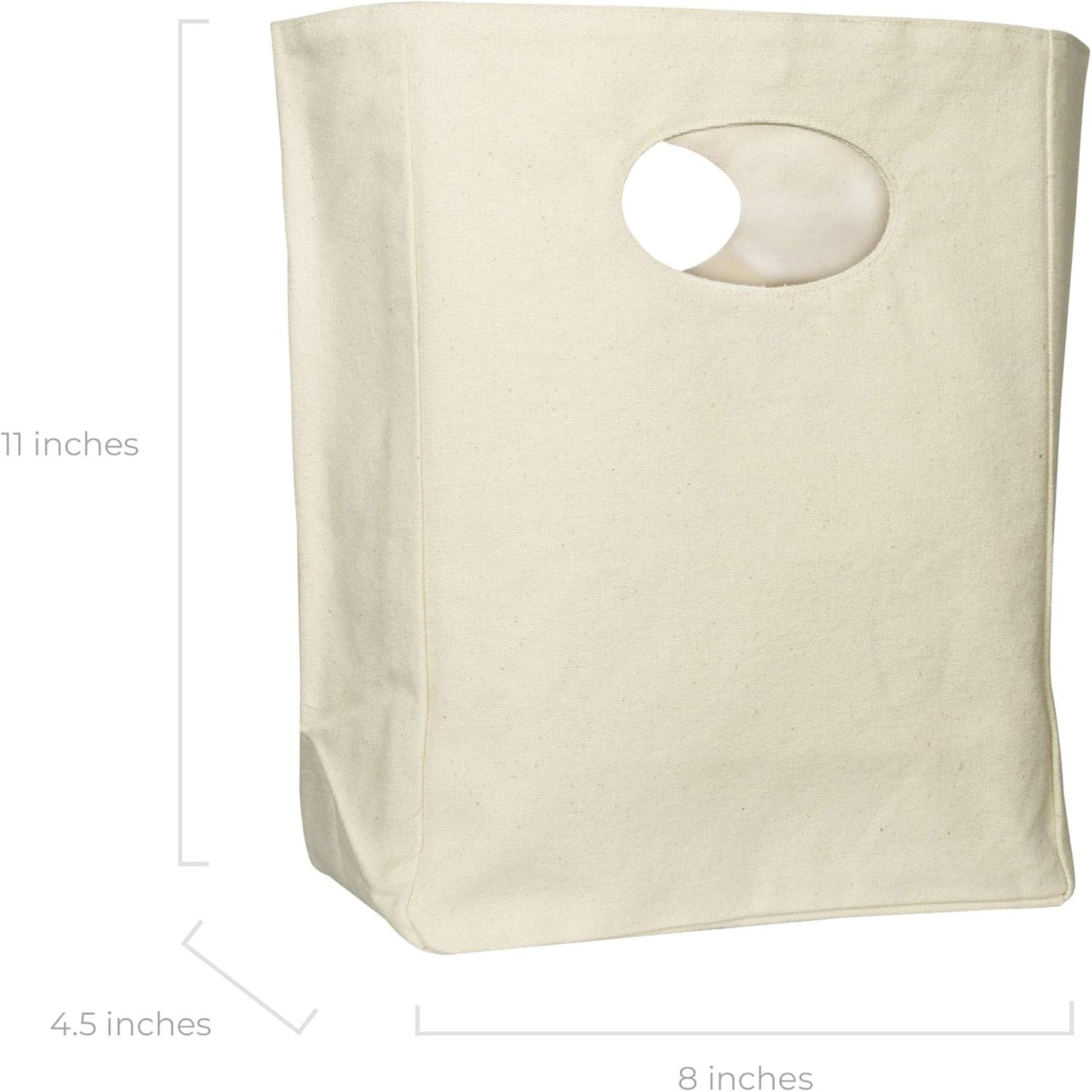 Organic Cotton Canvas Lunch Bag - Reusable & Machine Washable Lunch Tote - Organic Snack Tote - Unisex Lunch Bag for Men, Women & Kids - Easy to Clean (White with Black Print)