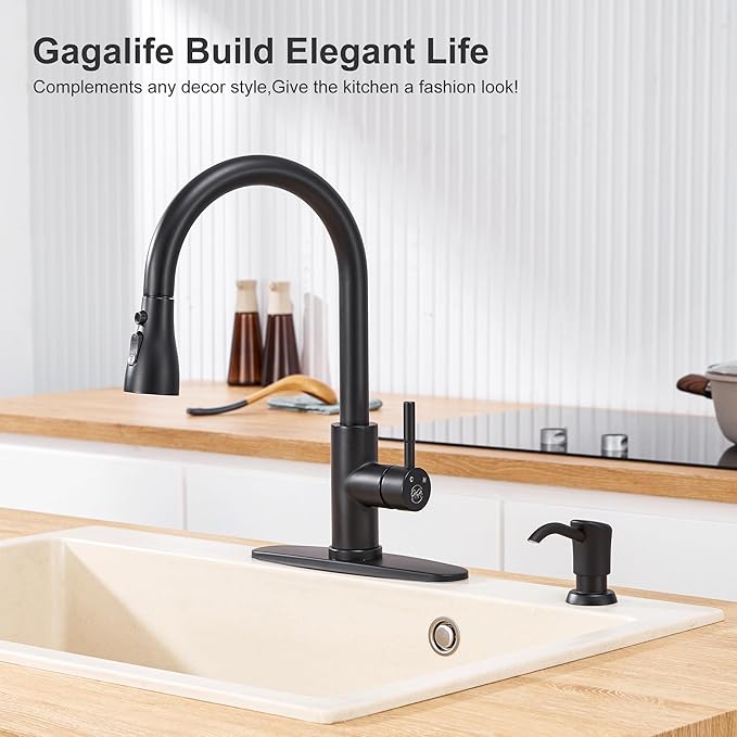 GAGALIFE Built in Counter Soap Dispenser for Kitchen Sink and Extension Tube Kit, Anti-Leakage Upgrade with 40" Tube No More Top Refill (Matte Black)