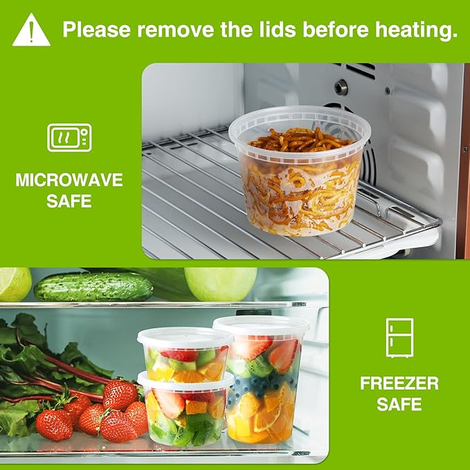 NEEBAKE 60 Set Deli-Containers-with-Lids: [8oz 16oz] Food-Storage-Containers Combo Pack, Airtight Plastic-Storage-Containers-with-Lids, Microwaveable & Freezer Safe To-Go-Containers