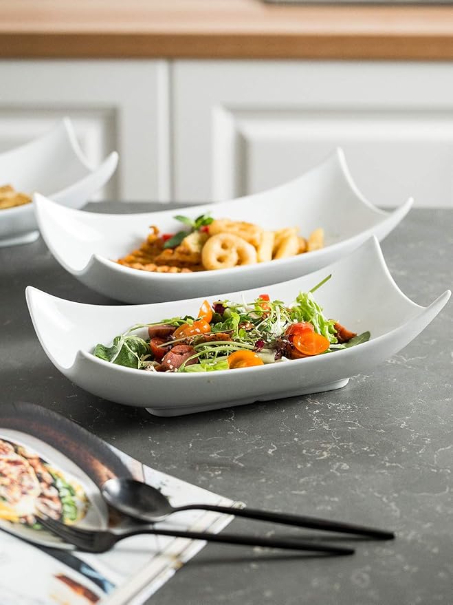 LAUCHUH Serving Platters, Porcelain Decorative Bowl White Serving Dishes for Entertaining Decorative Centerpiece Deep Bowl Set Set of 3, 12-Inch for Easter, Mother's Day Party