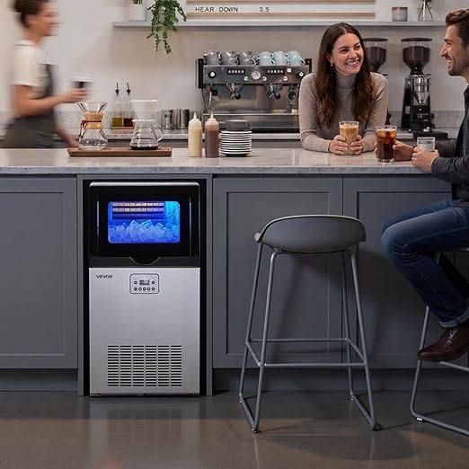 VEVOR Commercial Ice Maker Machine, 120 lbs/24h with 30 lbs Storage Capacity, Built-in/Freestanding/Under Counter, Stainless Steel Ice Maker with LED Display & Self-Cleaning, for Home Bar Restaurant