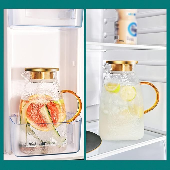 Borosilicate Glass Water Pitcher, Stainless Steel Filter Lid, Iced Tea, Juice, Coffee, And Beverage Jug For Home & Restaurant