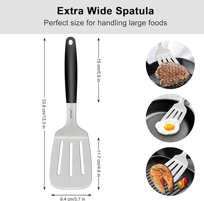 Slotted Spatula Stainless Steel, Large Metal Turner Spatula for Cast Iron Skillet and Flat Top Grills, Full Tang Silicone Handle, Heavy Duty Smash Burger & Egg Flipper, 4.6 x 3.7 In