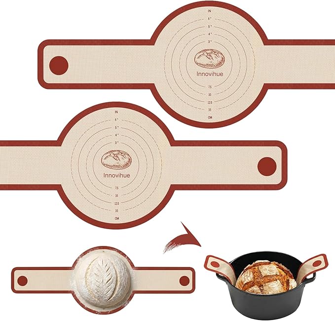 Silicone Bread Sling for Dutch Oven, 2-Pack Non-Stick Reusable Baking Mats with Long Handles, Easy to Clean, Ideal for Sourdough Bread Transfer & Baking