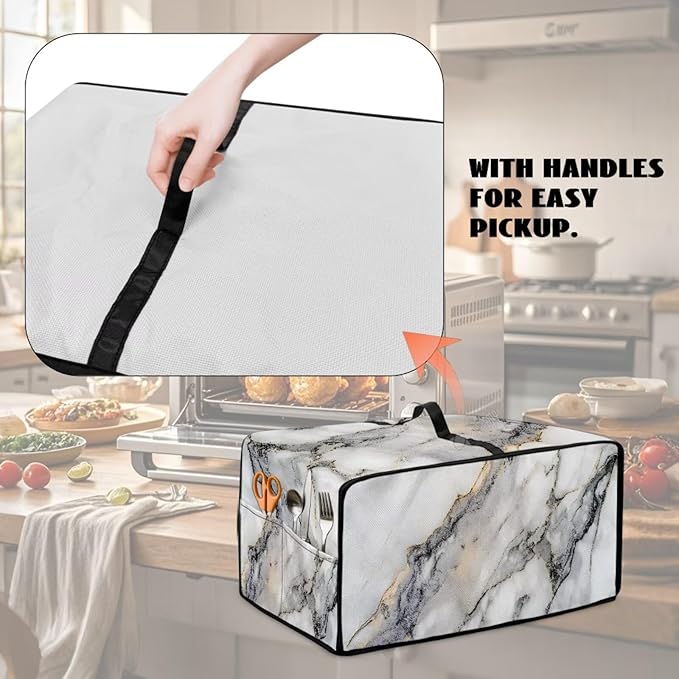 Toaster Oven Dust Cover Washable Fabric Convection Oven Cover Protector Compatible with Various Small Kitchen Appliances, S, Gray White Marble
