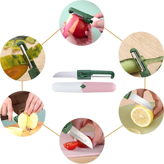 2 in 1 stainless steel Paring knife Peeler; fruit peeler; apple peeler; pear peeler, vegetable peeler, Kitchen Peeler (2, Pink White)