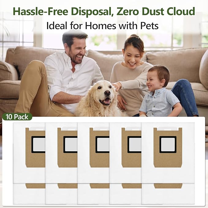 10 Pack Dust Bags Compatible with Eufy E28 Omni/E25 Omni Robot Vacuum, Heavy-Duty 4-Layer Replcement Bags, 3L Large Capacity Disposable Bag