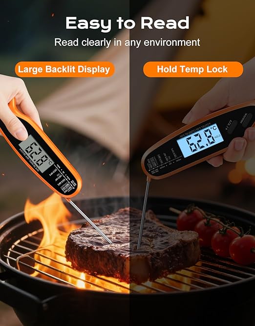 Digital Meat Thermometer for Cooking & Grilling with Dual Probe, Large Backlit & Calibration, Kitchen Food Thermometer for Candy, Oven, Grill, BBQ, Smoker, Oil Fry Instant Read Thermometers