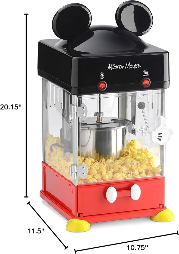 Disney Mickey Mouse Kettle Style Popcorn Popper by Select Brands - Countertop Popcorn Machine for Home - Kitchen Appliance for Kettle Style Popcorn - Electric Popcorn Maker with Serving Cups