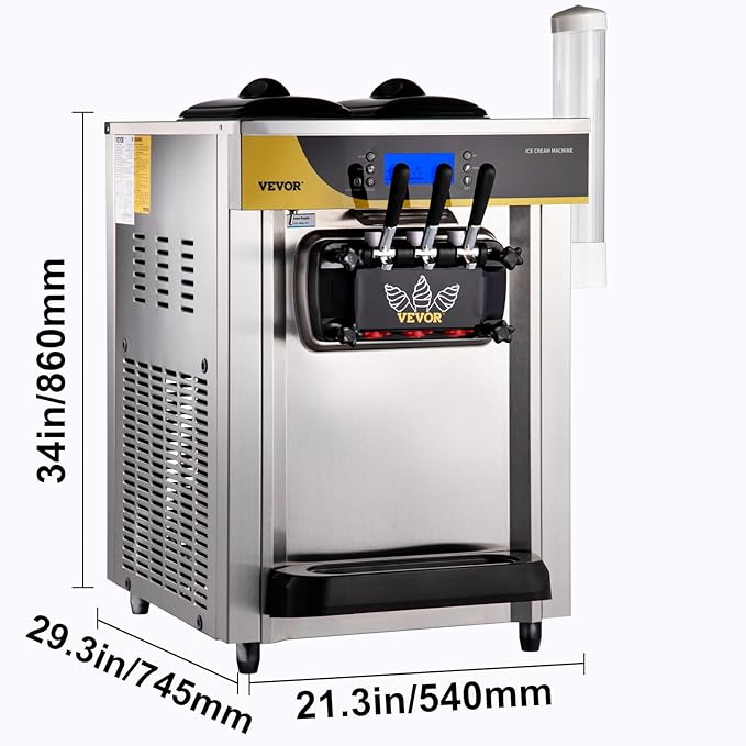 VEVOR Commercial Ice Cream Maker, 22-30L/H Yield, Countertop Soft Serve Machine with 2x6L Hopper 2L Cylinder LCD Panel Puffing Shortage Alarm, Frozen Yogurt Maker for Restaurant Snack Bar, Silve