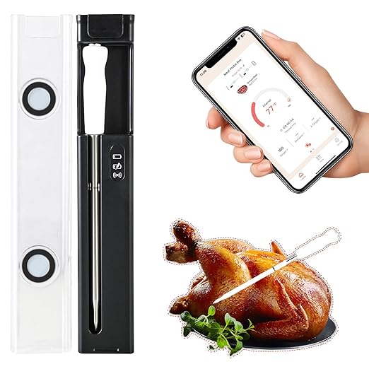Long Range Wireless Smart Meat Thermometer with Bluetooth Booster, for Oven, Grill, Kitchen, BBQ, Smoker, Rotisserie, Black