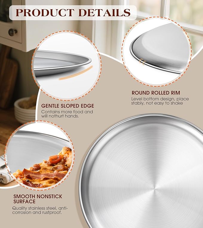 Yuiicaov Stainless Steel Pizza Pan 14 inch, Pizza Pan for Oven, Steel Pizza Tray, Thick Round Pizza Plate Pizza Baking Sheet, Easy Clean & Dishwasher Safe, Set of 1