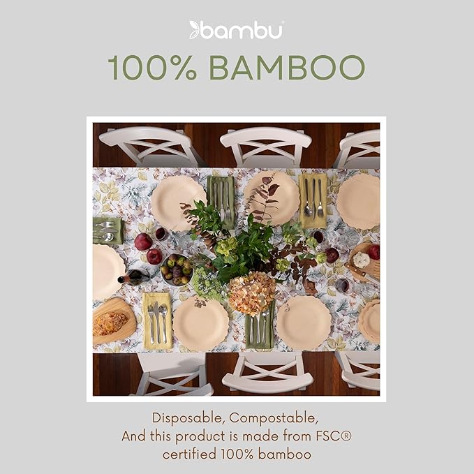 Bambu Pack of 25-7 Inch Disposable Bamboo Plates Fancy, Biodegradable Eco Friendly Products, Bamboo Disposable Plates for Party, Weddings, and Events, Great For Any Occasion, Compostable Plates