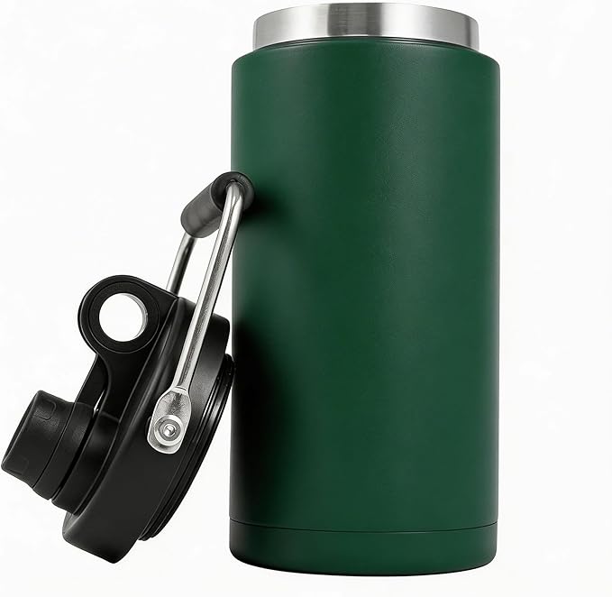 Kerilyn Insulated Half Gallon Jug with Handle, 64oz Stainless Steel, Large Double Vacuum Water Bottle for Hot & Cold Drinks, Wide Mouth, Sweat Proof, Great for Travel, Camping, Green