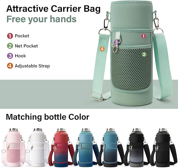 DYSANKY Insulated Water Bottle | Thickened Stainless Steel Vacuum Metal | Portable Sports Water Jug for Gym and Hiking with Straw, Carrier Bag, Handle Strap | BPA-Free 40 oz