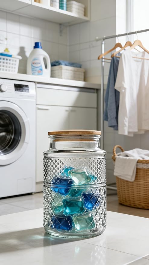 Large Glass Storage Jar, 60 FL OZ Glass Food Storage Containers with Bamboo Lid, Kitchen Containers Cereal Canisters Decorative Jar for Candy Snack Cookies Coffee Tea Nuts Airtight Jars