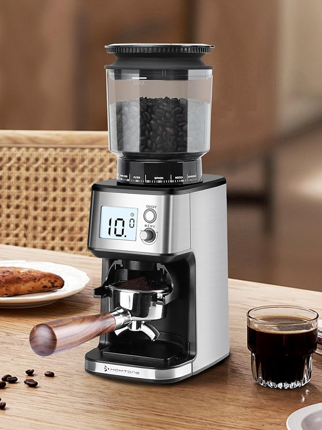 Homtone Commercial Conical Burr Grinder, 51-Setting Electric Espresso Grinder for 51-58mm Portafilters with Timer, Anti-Static, Low Noise for Cafe Home