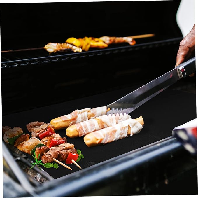Garneck 9pcs Non-stick Heat Resistant Baking Mats Oven Liners for Barbecue Air Fryer and Cooking Black Grill Mats for Even Heating and Easy Clean-up