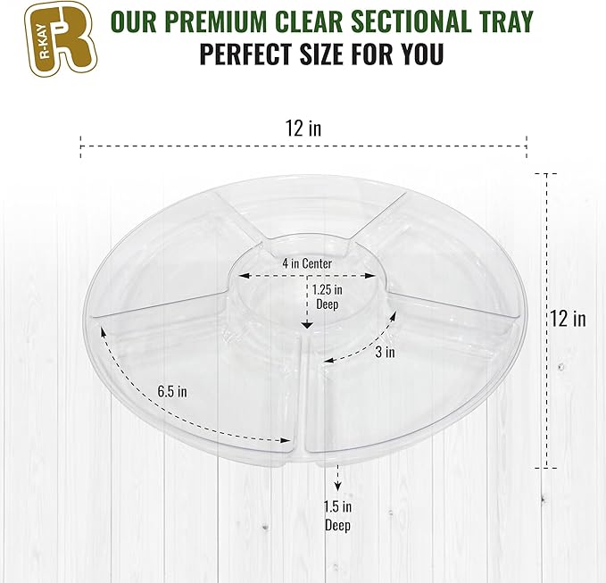 R-kay 4 Pack, 6 Sectional Clear Plastic Serving Trays For Party - Heavy Duty Party Trays For Serving Food - 12 Inch Trays And Platters - Veggie Tray Platter/Divided Serving Tray