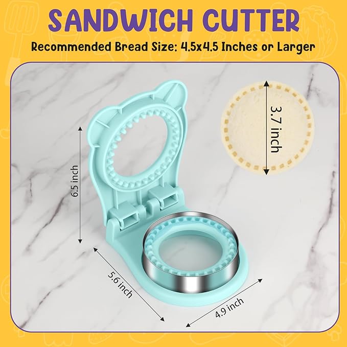 TACGEA Uncrustable Sandwich Cutter Maker – Sandwich Sealer and Cutter for Lunchbox and Breakfast, Circle Shape, Light Blue