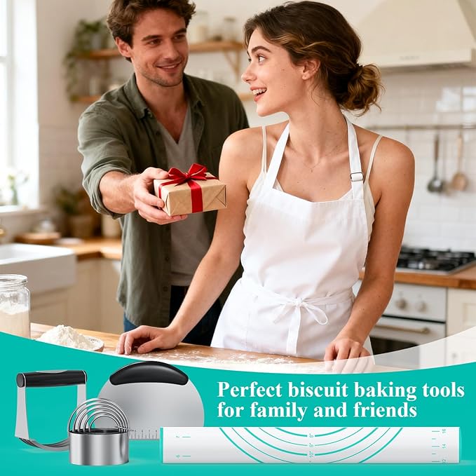 Biscuit Cutter Set, Green Silicone Baking Mats, Stainless Steel Pastry Cutter, Pastry Blender, Dough Cutter, Professional Baking Dough Tools (4 Set Green)