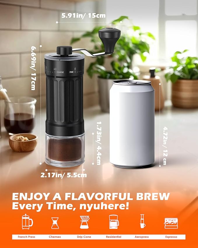 Manual Coffee Grinder With Ceramics Burr For Espresso,French Press,40 Adjustable Settings,Portable Hand Coffee Bean Mill For Home Use and Camping Travel,Coffee Bean Grinders With Hand Crank