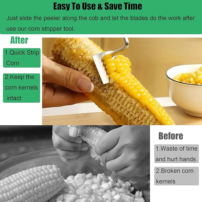 Corn Peeler 3PCS Stainless Steel Corn Stripper, 2025 Upgraded Corn Cob peelers, Corn Peeler for Corn on the Cob, Safe Durable Kitchen Tools for Home, BBQ & Restaurant Use