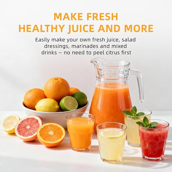 Electric Citrus Juicer, Hand-Free Citrus Juicer Machine with Cleaning Brush, High-Performance Automatic juice press for Lemon, Lime, Grapefruit, Pomegranate, Easy to clean