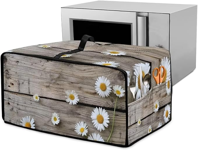Toaster Oven Cover Washable Small Kitchen Appliance Dust Cover with Pockets, for Air Fryer Toaster Ovens, Microwaves, S, 14.5 x 18.5 x 9 Inches, Daisy Wood Grain