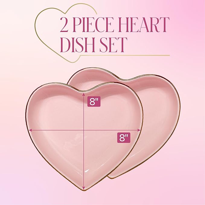 Paris Hilton 2-Piece Heart Dish Set, Ceramic Stoneware Serving Bowls for Entertaining, Snacks, Desserts & Décor, 8-Inch, Pink