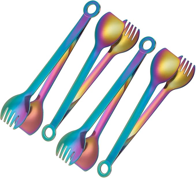 MSY BIGSUNNY Multicolor Small Serving Tongs - 6 Inches Premium Stainless Steel Appetizer Tongs, Set of 4