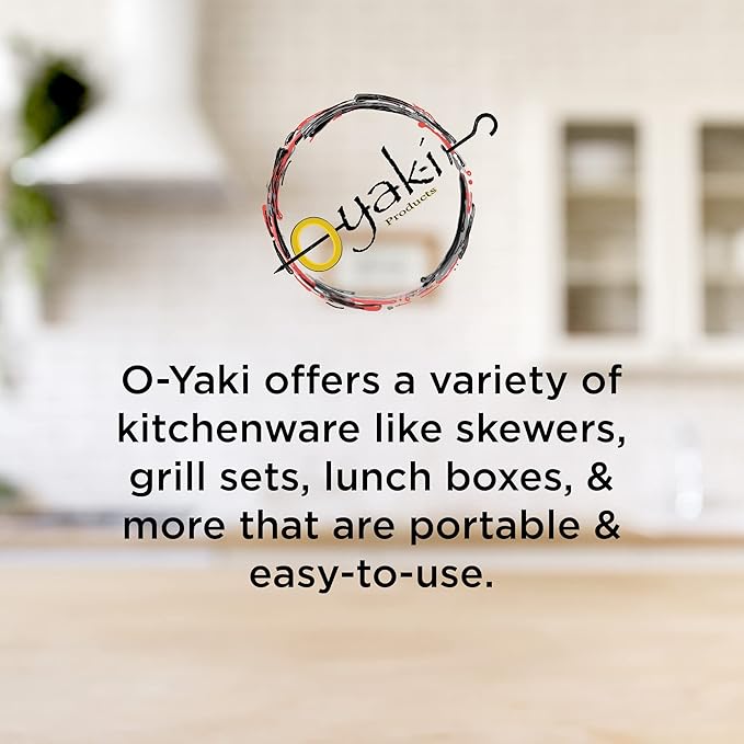 O-Yaki Flat Metal Kabob Skewer for Grilling – Set of 8 BBQ Skewers Stainless Steel with Storage Bag, Dishwasher Safe Skewers with Hook Handle & Sharp Tip for BBQ, Cookouts & Oven Use – 10 Inch