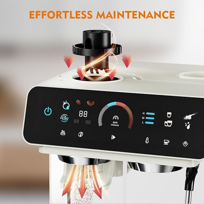 Ollygrin 20 Bar Espresso Machine with Grinder, Espresso Maker with 19 Grinding Settings, Coffee Machine with Pressure Gauge, 94.7Oz Removable Water Tank for Latte & Cappuccino
