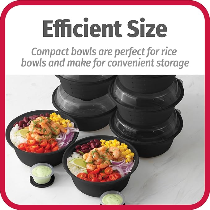 GoodCook 4-Cup Meal Prep Bowls Set with Lids and Dressing Cup,Microwavable Food Storage Containers for Meal Prepping,Set of 10,Black,(Pack of 4)