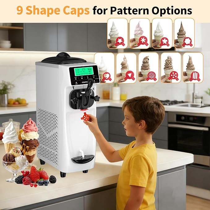 Ice Cream Machine – 3.5 Gals/H Single Flavor Ice Cream Maker 5 Inch Screen Soft Serve Ice Cream Machine with Pre-Cooling Soft Serve Machine with 1.6 Gals Tank for Home, Parties,Cafés,and School