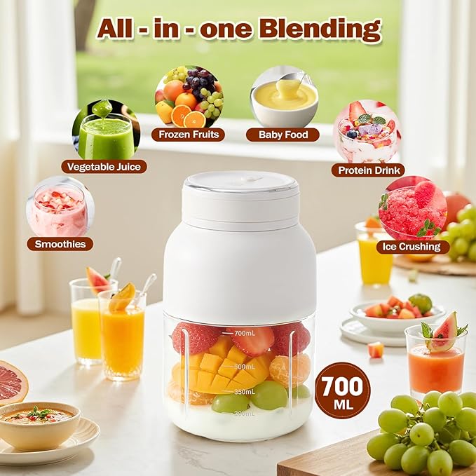 Portable blender, 700ml Mini Wireless personal cup, USB Rechargeable, Making Smoothies and Shakes, 18 Blades, Powerful Blending Effect, Compact for Kitchen, Office, Travel, Gym Use
