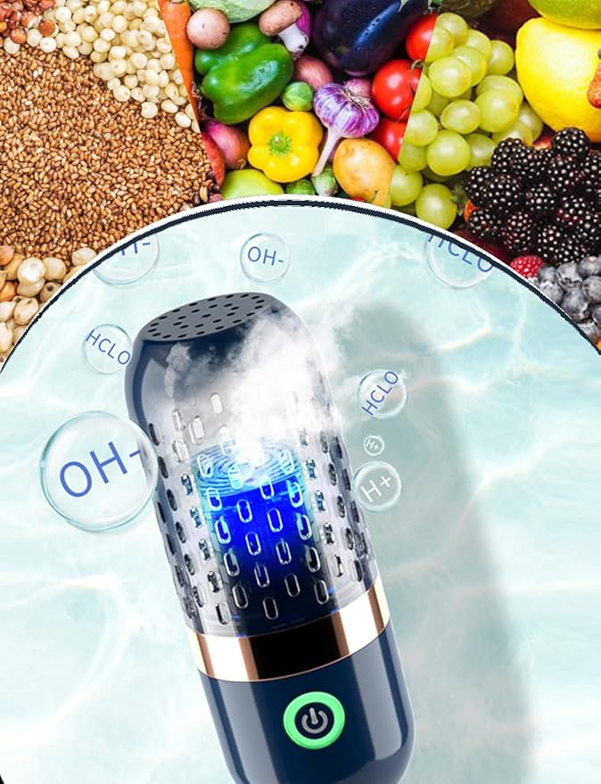 Vegetable and Fruit Cleaner Machine, Purified Water-Proof Fruit Cleaning Device with OH-ion Purification Technology 250min Working time and Wireless Charging, for Cleaning Fruit (Blue)